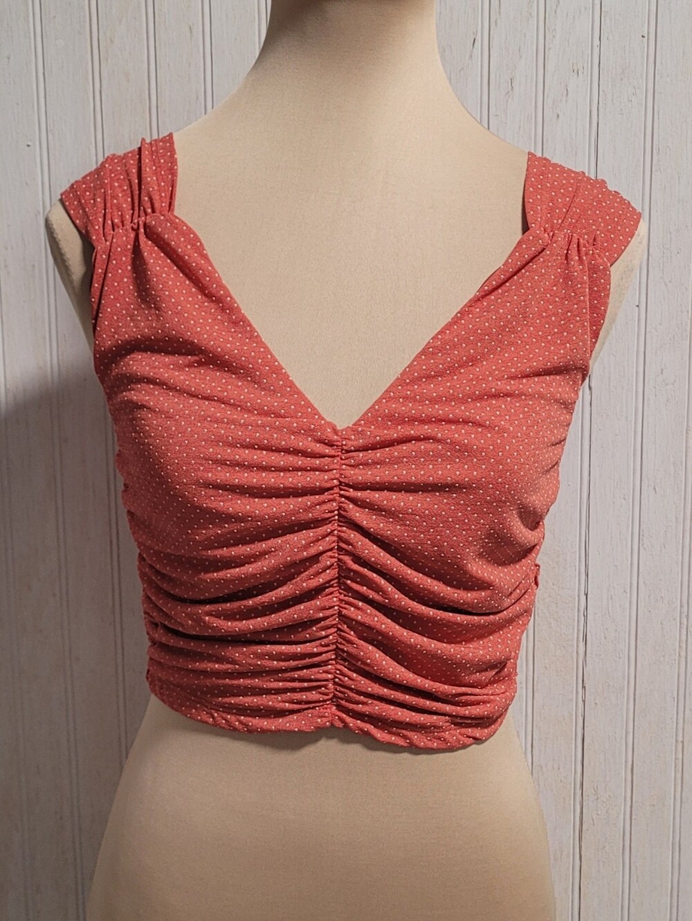 Storia Polka Dot Ruched Crop Top Terracotta Size S